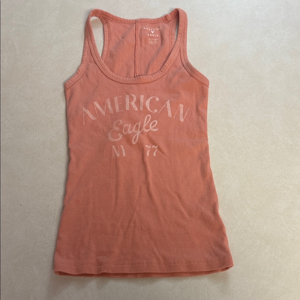 American Eagle Outfitters Peach Graphic Tank Top 🐯